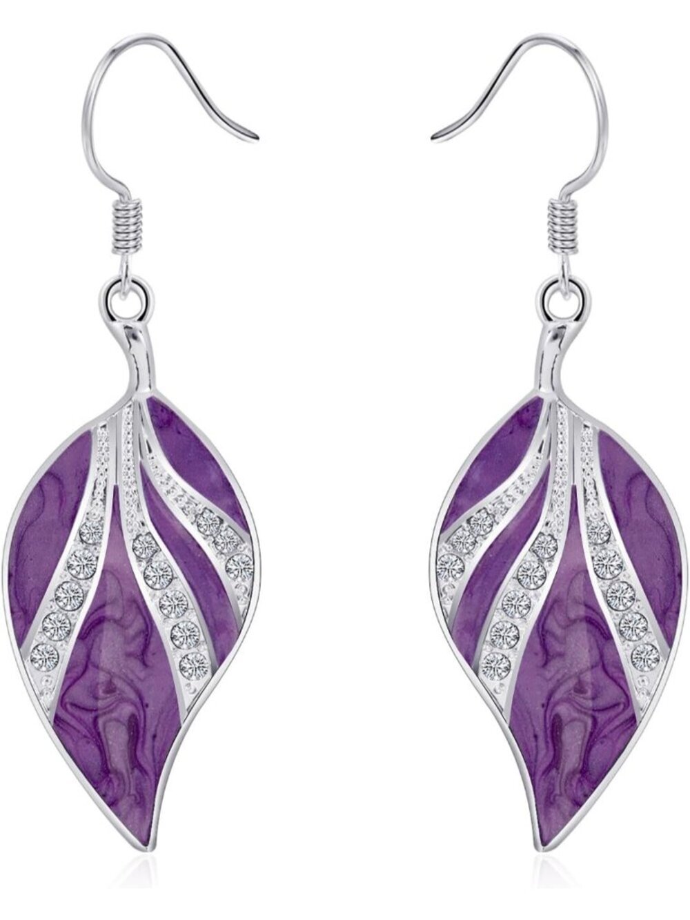 Women's Purple Teardrop Dangling Bohemian Tropical Leaf Dangle Earrings